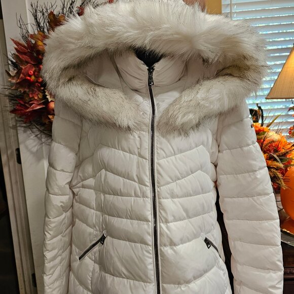 Laundry By Shelli Segal Faux Fur Trim Hood Puffer Down Coat White, XXL - Picture 6 of 12